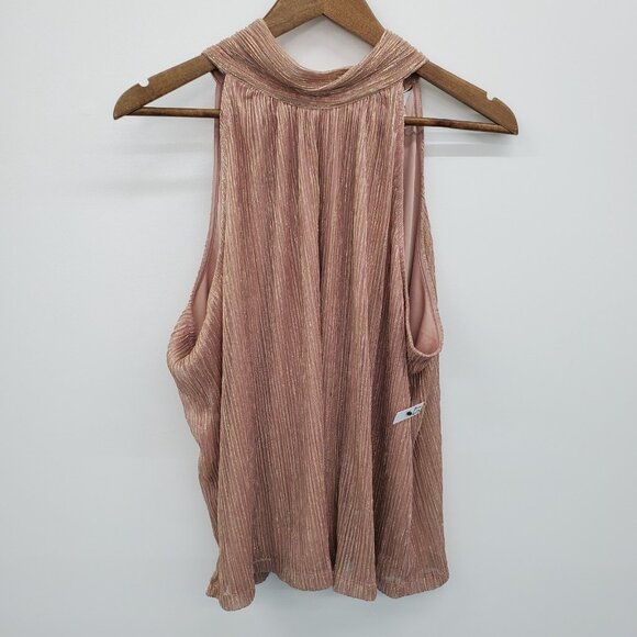 Nine West Rose Gold Metallic Halter Tank Top Shimmer Blouse PXXL Petite NWT - Picture 5 of 15